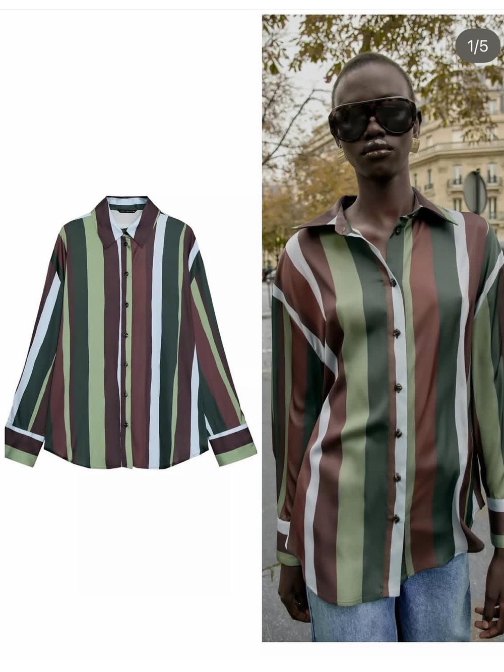 Zara Multicolor Satin Stripe Button-Up Shirt – Size Small – NWT 9624/286 - Picture 2 of 9